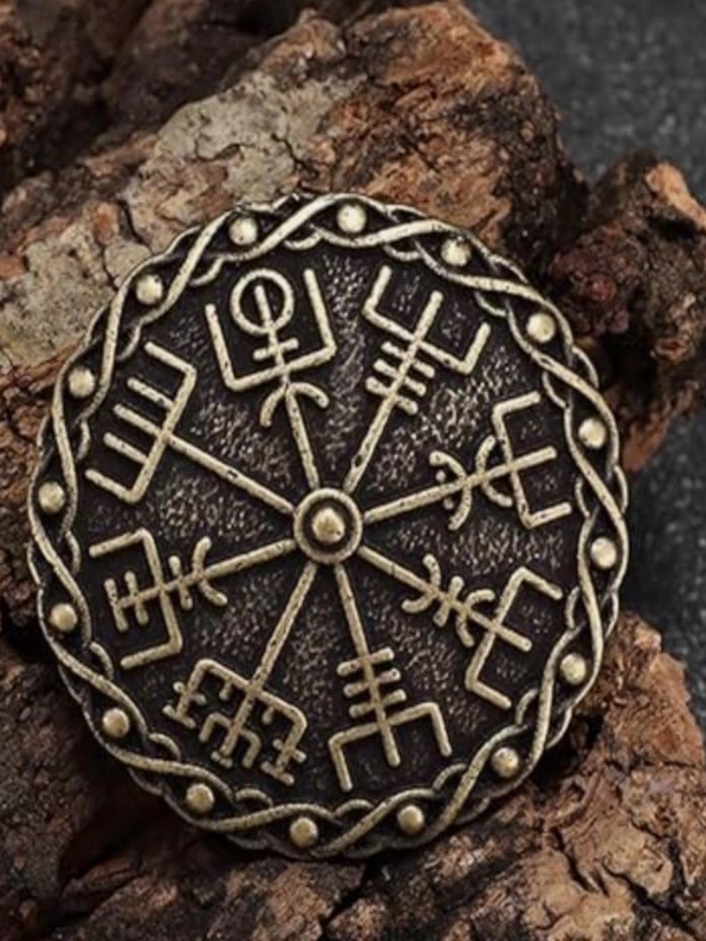 Nordic Vegvisir Brooch Pin in Antique Bronze Color